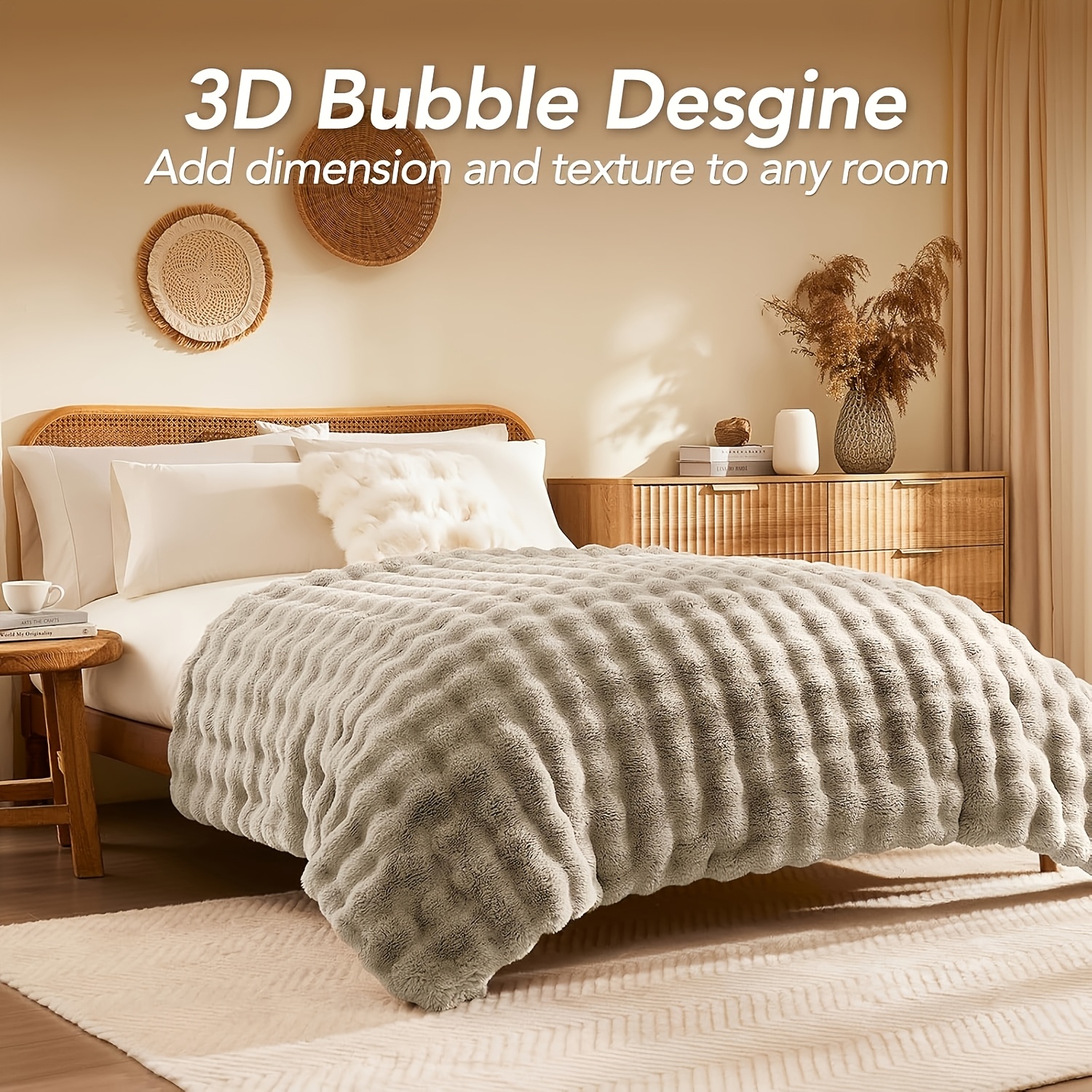 Luxury Soft Fluffy Faux Rabbit Fur Blanket, Cozy Plush Throw
